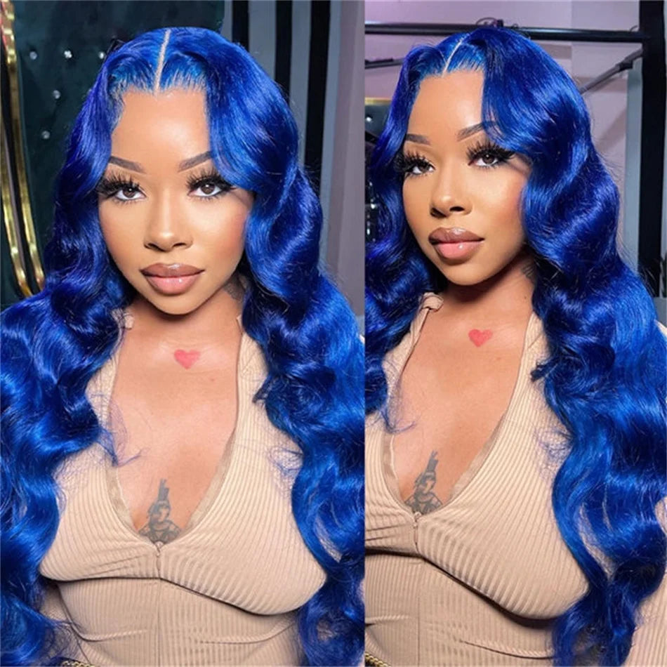 HD 13x6 Royal Blue Colored Lace Front Wig Body Wave 100% Human Hair Wigs Brazilian 30 Inch Glueless Lace Frontal Wig Pre Plucked