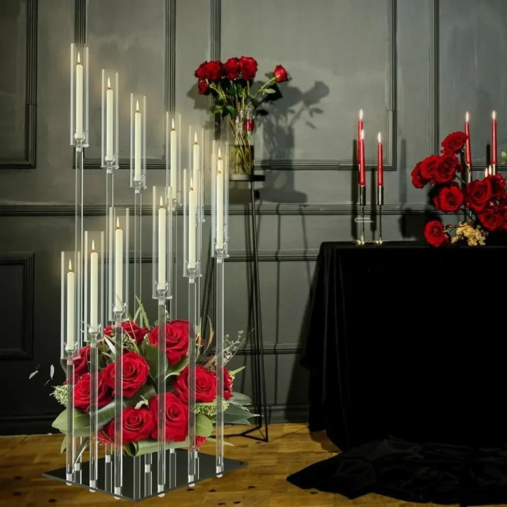 Clear Floor Candle Holders with Round Mirror Base Glass Candle Holder for Engagements and Centerpieces - Vibrant Variety Store