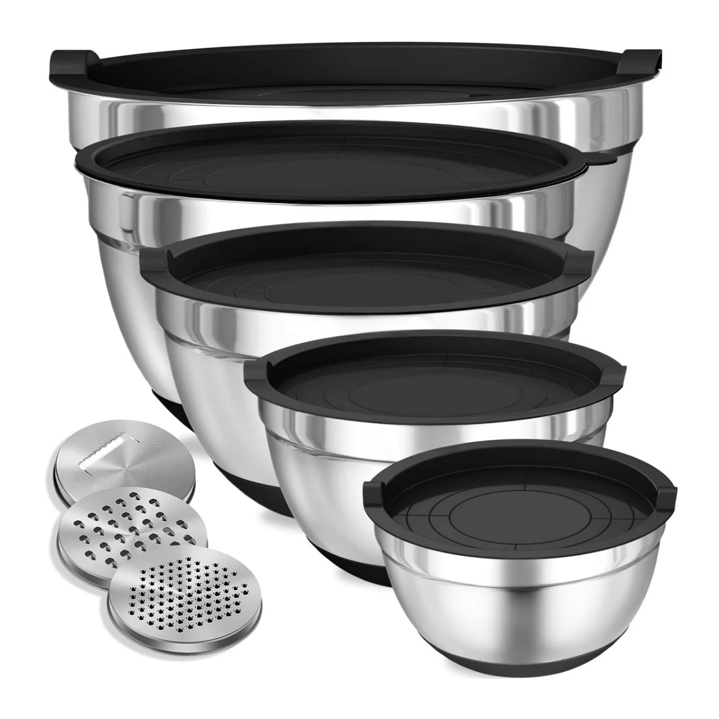 8 Piece Stainless Steel Mixing Bowl Set with Airtight Lids Black Kitchen Bowls for Baking and Serving - Vibrant Variety Store