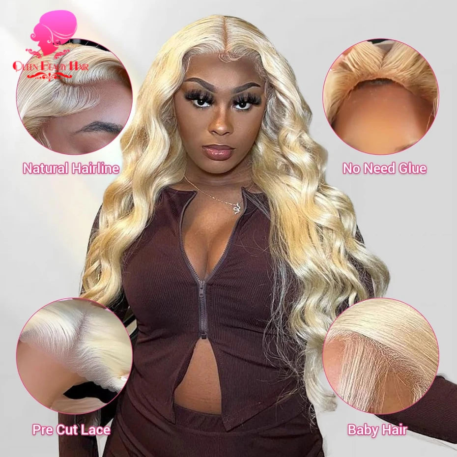 613 Glueless Wigs Human Hair 5x5 Lace Closure Wig Remy Straight Blonde Pre Plucked Glueless Wig 100% Human Hair Wigs Ready To Go