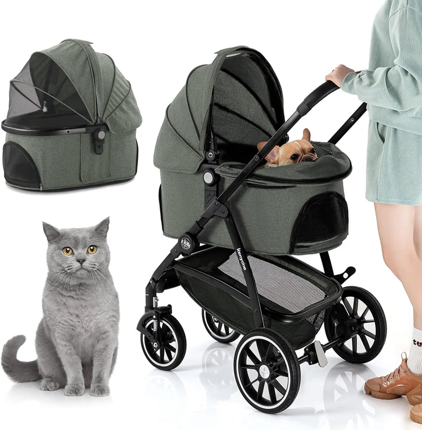 Pet Stroller 3 in 1 Dog Stroller for Medium and Small Dogs Large Cat Stroller with Detachable Carrier for Puppies - Vibrant Variety Store