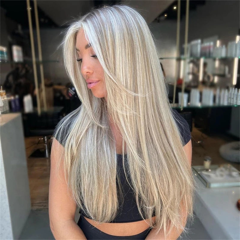 30 36 Inch Highlight Wig Human Hair Pre Plucked 13x6 Transparent Lace Front Wig Ash Blonde Highlight Colored Human Hair Wigs