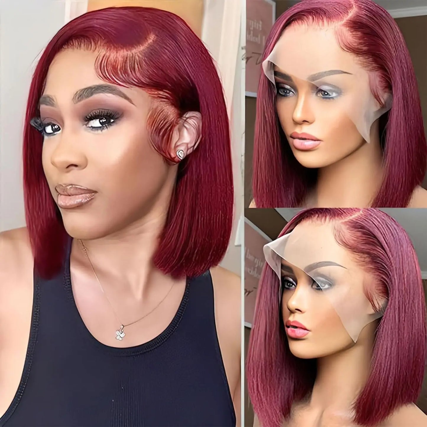 99J Burgundy Short Bob Wig Human Hair 13x4 HD Lace Front Wig Brazilian Straight Red Color 8-14 inches Wigs For Women