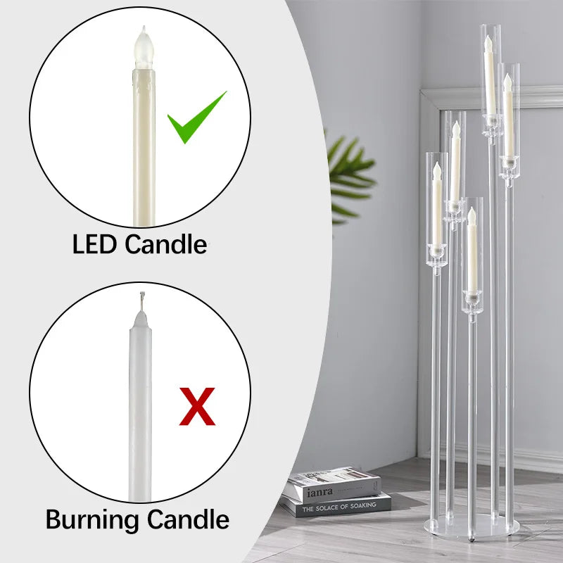 2 Pieces 5 Arm Floor Candelabra Acrylic Candle Holder for Wedding Centerpiece Tall Clear Candle Holders for Ceremony and Birthday - Vibrant Variety Store