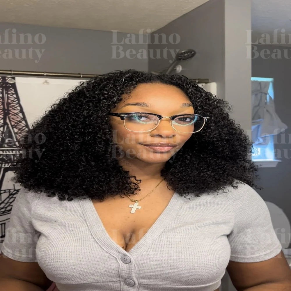 Glueless Kinky Curly V Part Wig Human Hair No Lace Wig Deep Wave Frontal Wig Water Wave Human Hair Wig Brazilian Hair For Women