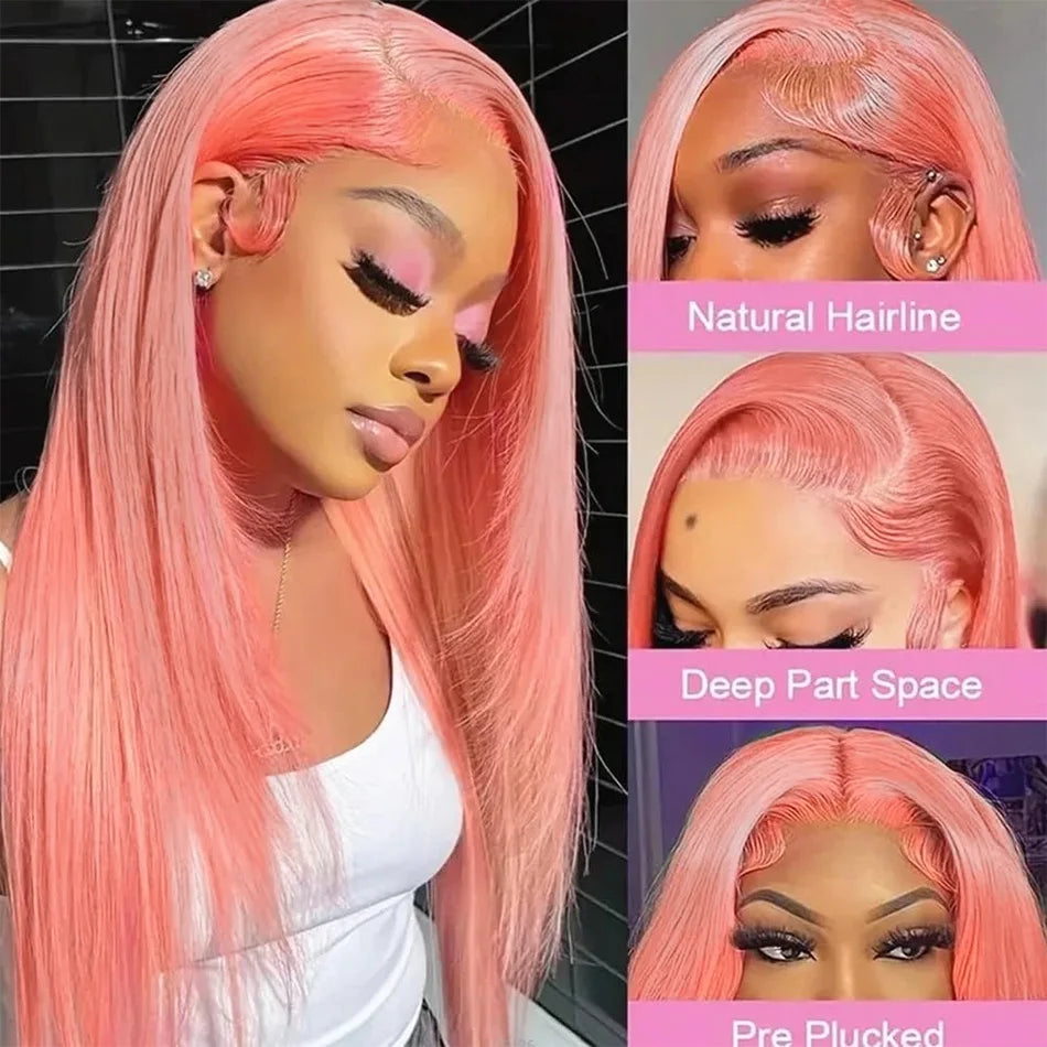 Pink Wig Straight Human Hair Wigs 30 32 Inch Lace Front Wigs 13X6 Hd Lace Frontal Wigs Colored Brazilian Wigs Original For Women