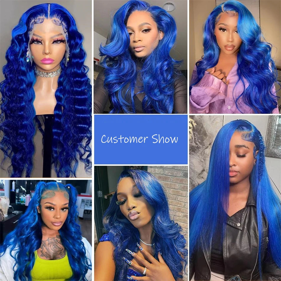 HD 13x6 Royal Blue Colored Lace Front Wig Body Wave 100% Human Hair Wigs Brazilian 30 Inch Glueless Lace Frontal Wig Pre Plucked