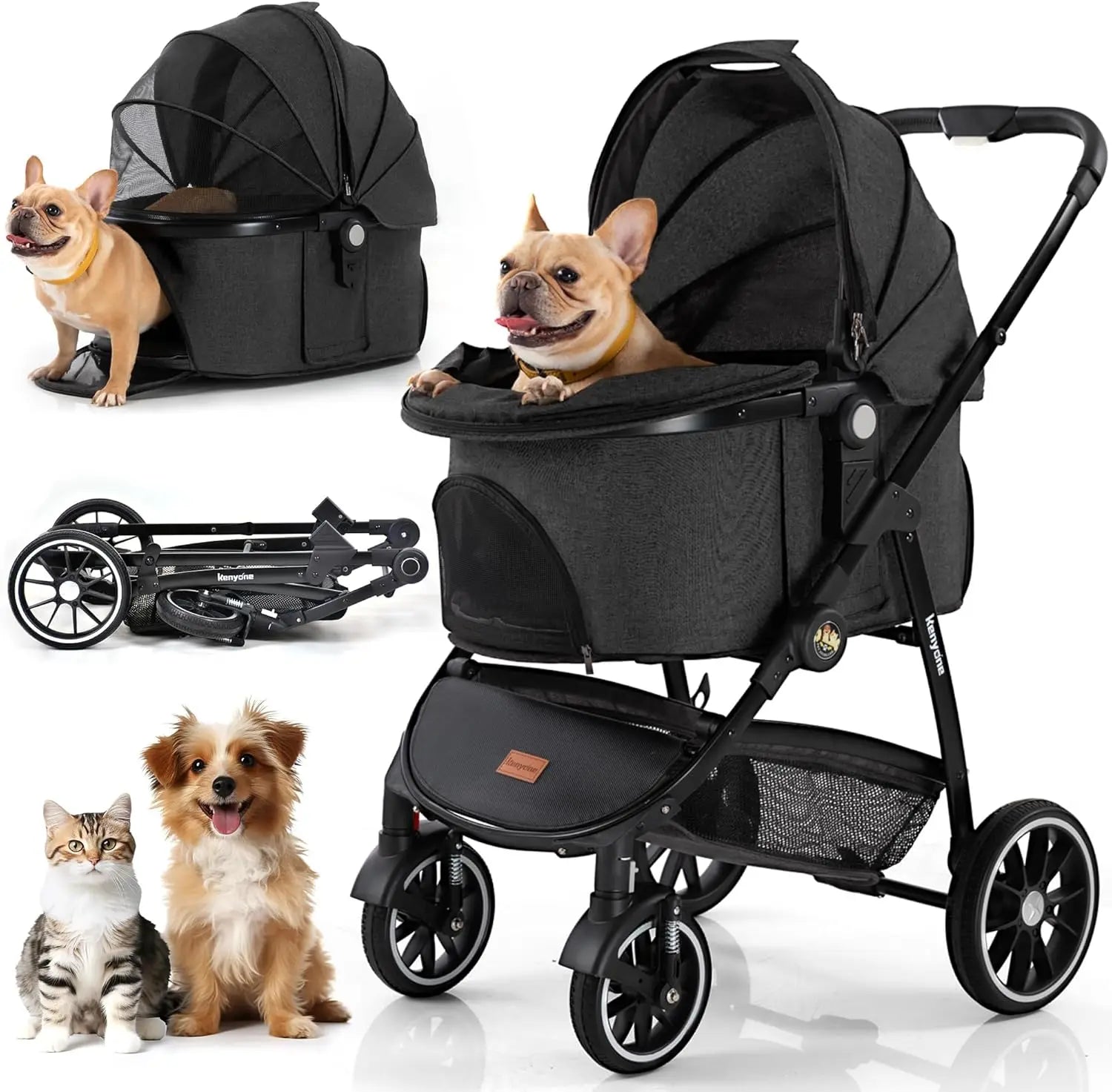 Pet Stroller 3 in 1 Dog Stroller for Medium Small Dogs Large Cat Stroller with Detachable Carrier for Puppies - Vibrant Variety Store