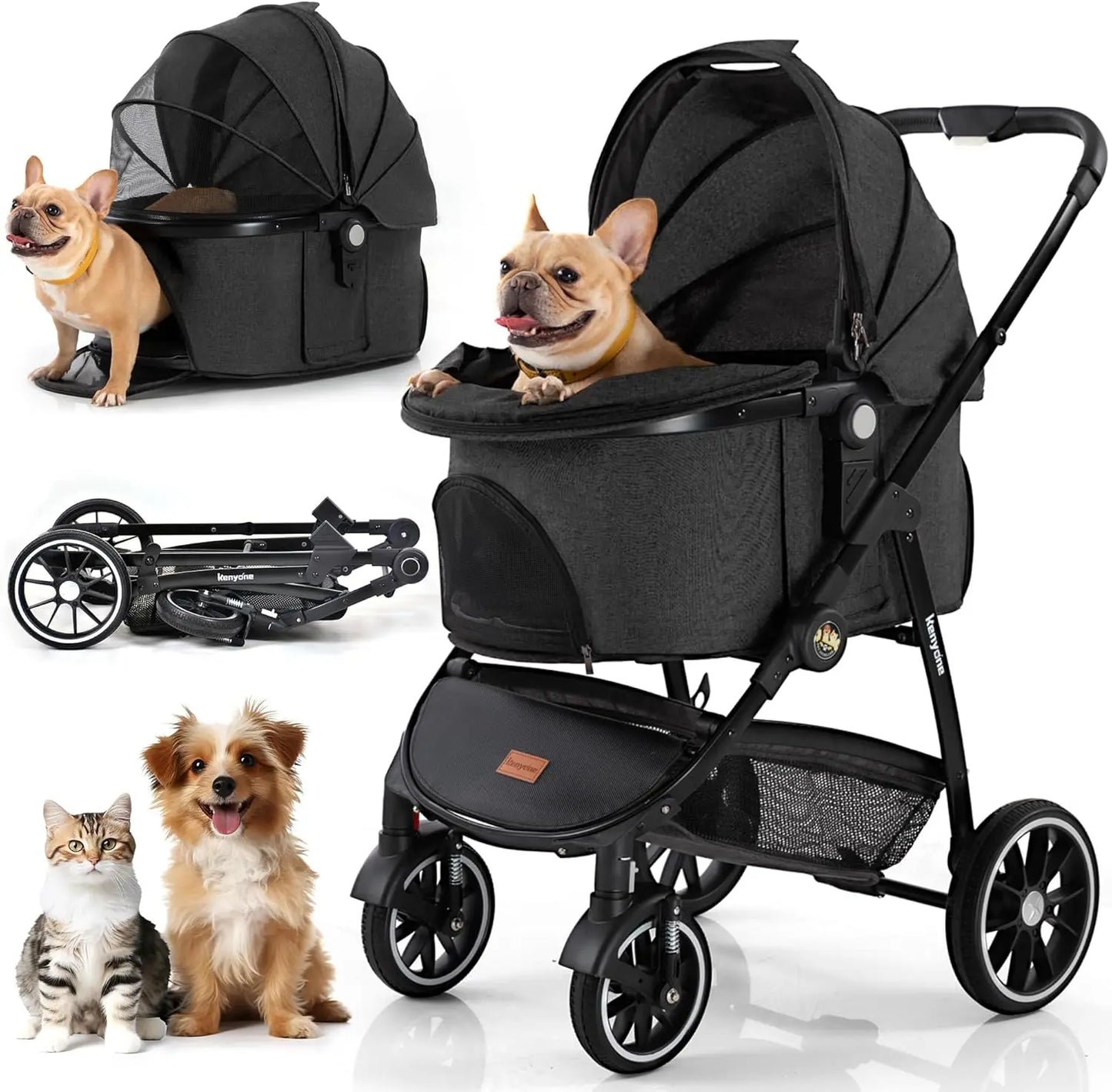 Pet Stroller 3 in 1 Dog Stroller for Medium and Small Dogs Large Cat Stroller with Detachable Carrier for Puppies - Vibrant Variety Store