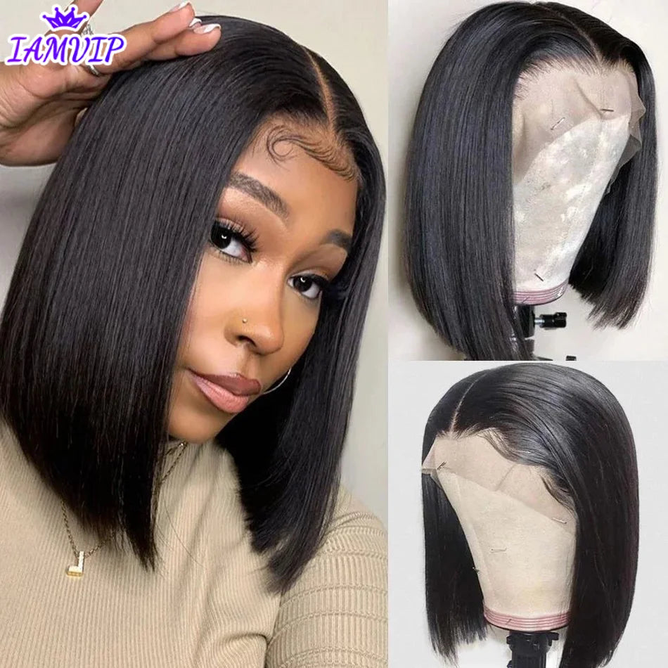 Iamvip Short Bob Straight Frontal Wigs 200% Bob Lace Front Human Hair Wig For Women Hd Lace Frontal Wig Human Hair