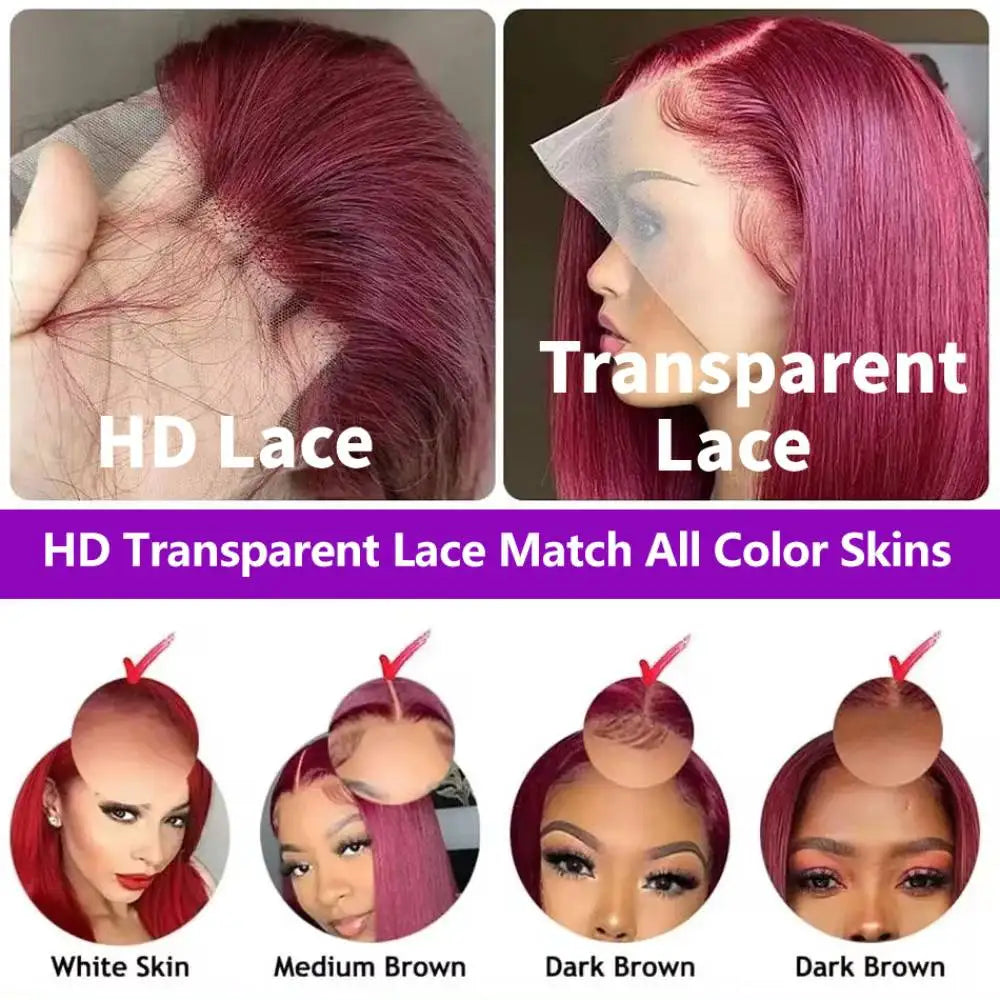 99J Burgundy Short Bob Wig Human Hair 13x4 HD Lace Front Wig Brazilian Straight Red Color 8-14 inches Wigs For Women