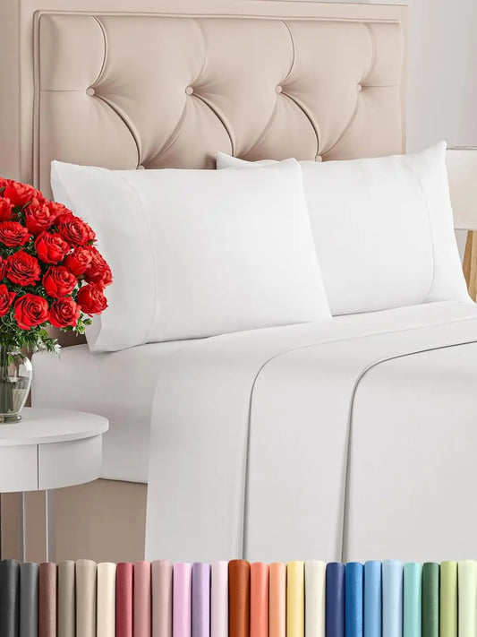 400 Thread Count Cotton Sheet Set - Queen Size 100% Cotton Sheets - Easily Fits 8"" To 16"" Mattress - Silky-Soft, Wrinkle - Vibrant Variety Store