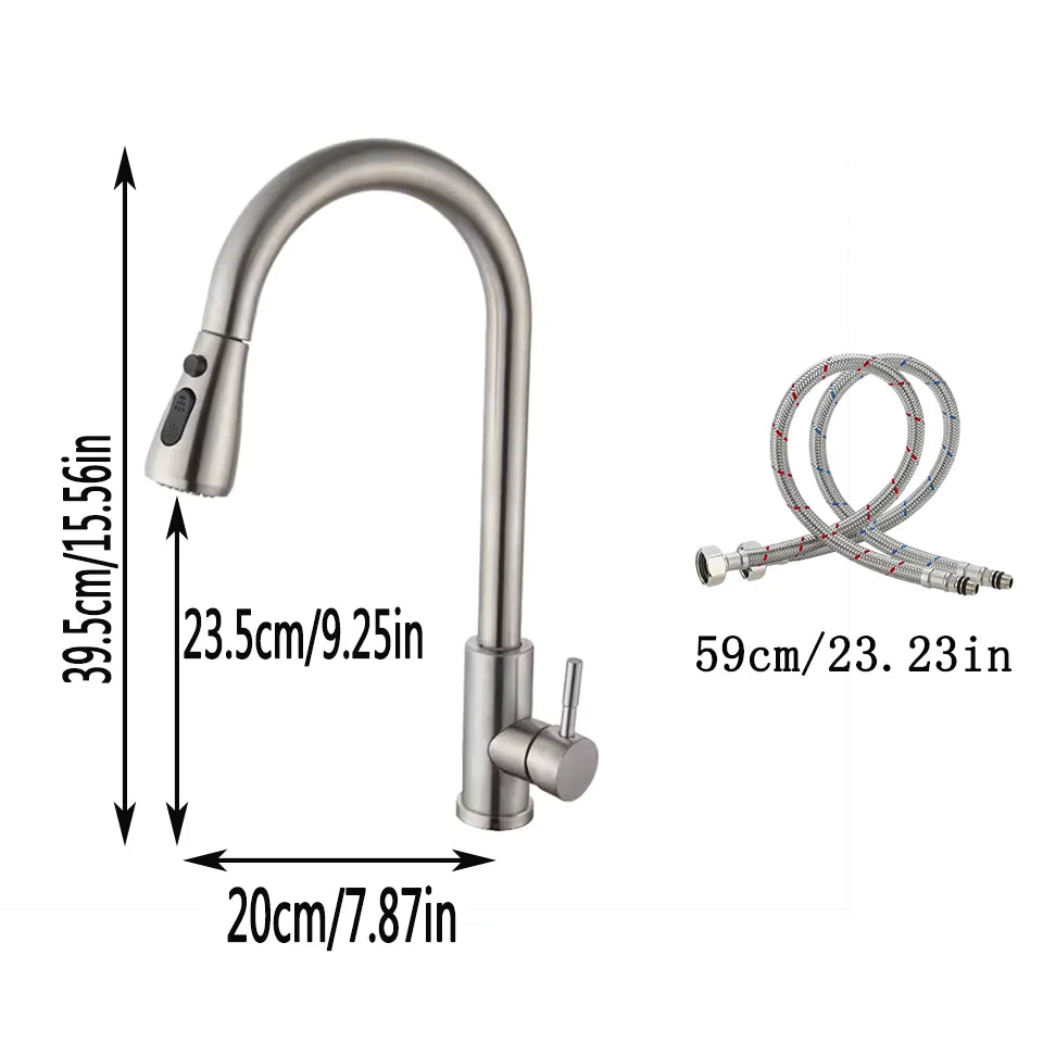 Kitchen Stainless Steel Hot and Cold Pull-Out Faucet with Three Functional Nozzles - Vibrant Variety Store