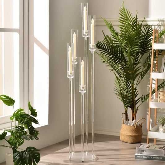 2Pcs 5 Arm Floor Candelabra,Acrylic Floor Candle Holder for Wedding Centerpiece Tall Clear Candle Holders for Ceremony Birthday - Vibrant Variety Store