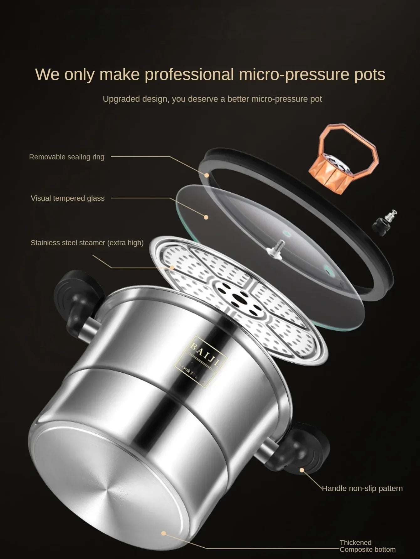 Micro pressure pot 304 stainless steel thickened soup pot household double ear bottle soup pot thickened composite bottom