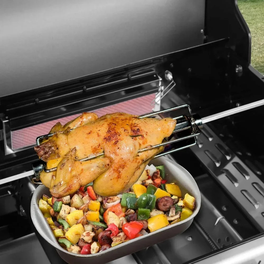 Patio Portable Gas Barbecue Grill with Rear and Side Burners for Outdoor Cooking and Picnics - Vibrant Variety Store