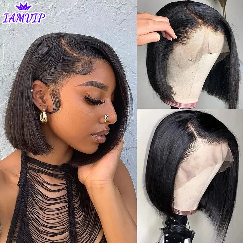 Iamvip Short Bob Straight Frontal Wigs 200% Bob Lace Front Human Hair Wig For Women Hd Lace Frontal Wig Human Hair