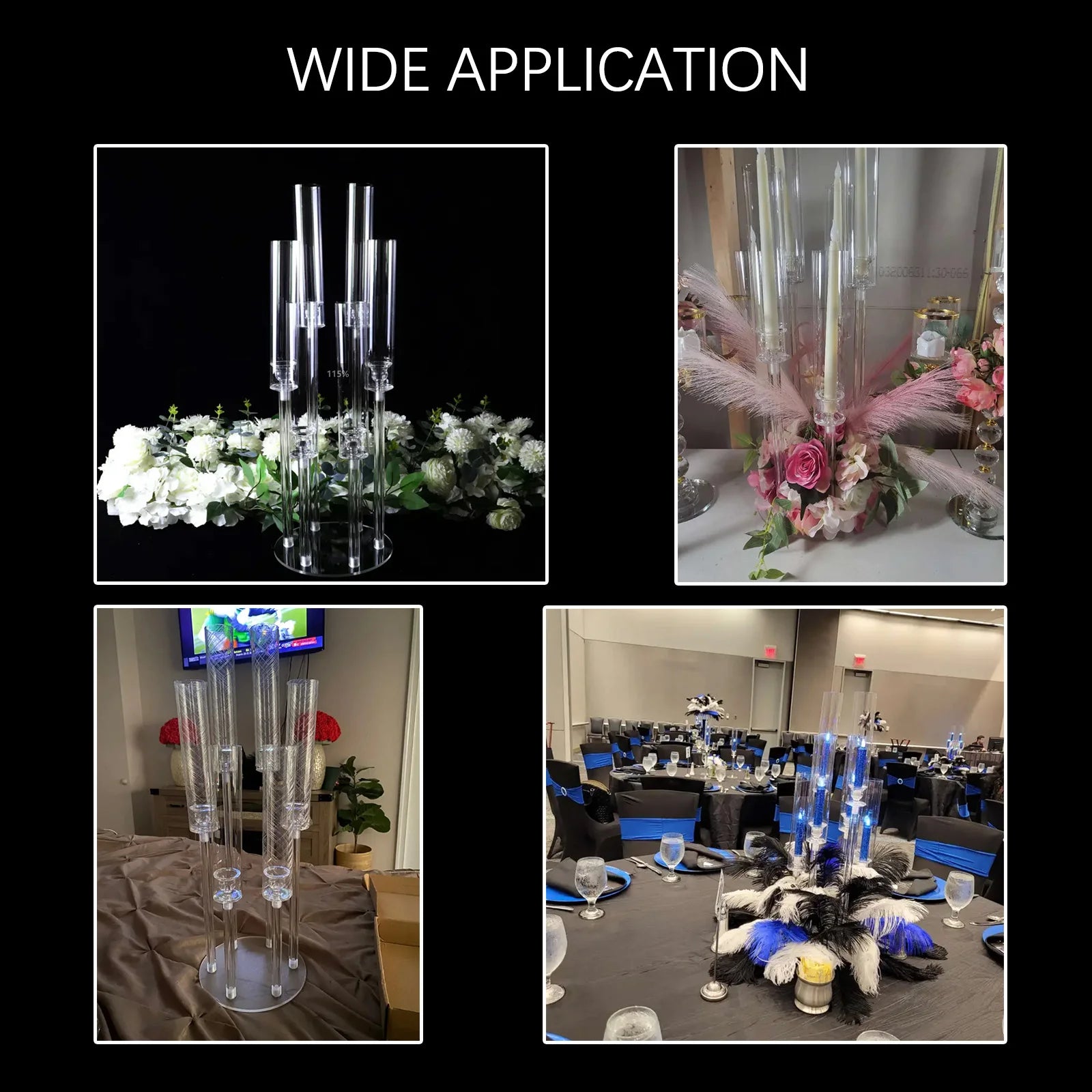 10 Piece Clear Acrylic 6 Arm Candelabra Candle Holders for Wedding Party and Dining Table Decoration - Vibrant Variety Store