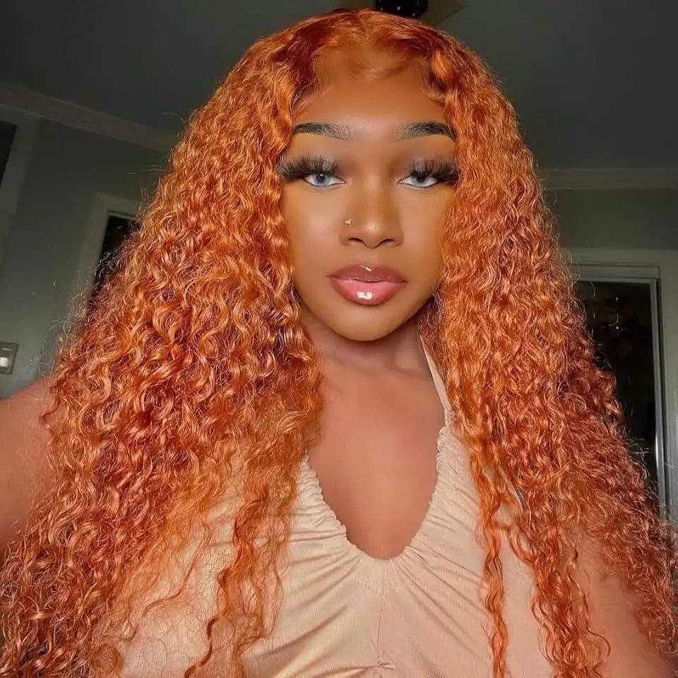 30-36 Inch Orange Ginger Deep Wave Human Hair Wig 13x4 13x6 HD Lace Curly Wave Color Lace Frontal Human Hair Wigs For Women 4x4 - Vibrant Variety Store