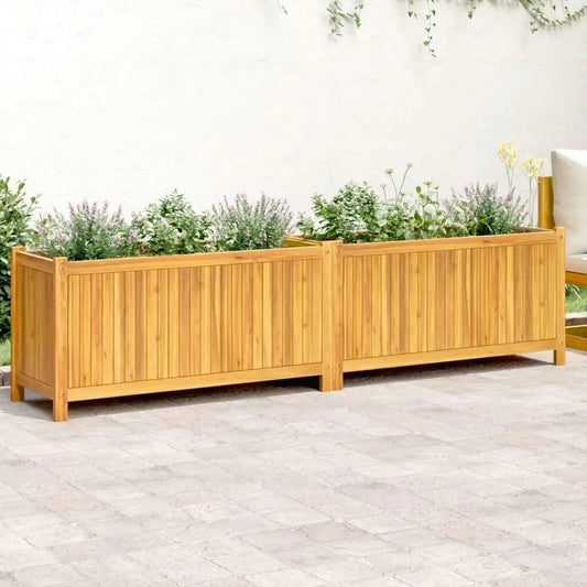 Natural Solid Acacia Wood Large Garden Planter Durable Outdoor Flower Pot Box Home Decor