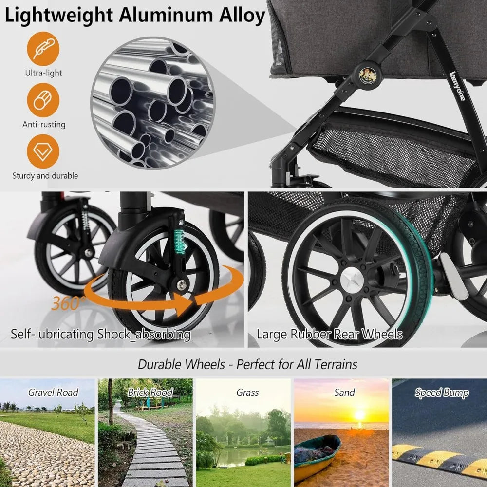 Pet Stroller 3 in 1 Dog Stroller for Medium Small Dogs Large Cat Stroller with Detachable Carrier for Puppies - Vibrant Variety Store