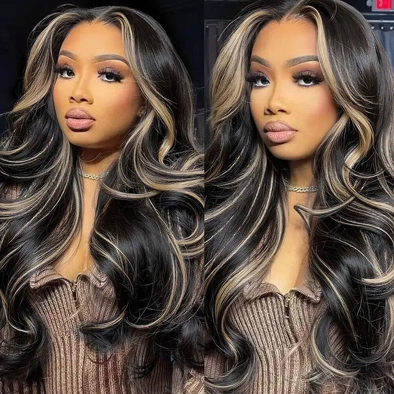 1B/27 Body Wave Wig Human Hair 30 Inch 13x4 HD Lace Frontal Wig Ombre Blonde Highlight Brazilian Hair Front Wigs For Black Women