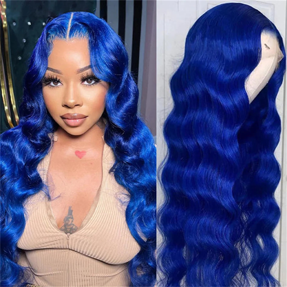 HD 13x6 Royal Blue Colored Lace Front Wig Body Wave 100% Human Hair Wigs Brazilian 30 Inch Glueless Lace Frontal Wig Pre Plucked