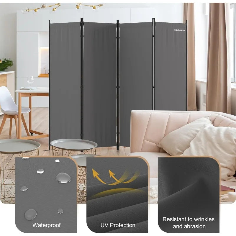 4 Panel Room Divider Folding Privacy Screen for Home Office and Dorm Decor in Grey - Vibrant Variety Store