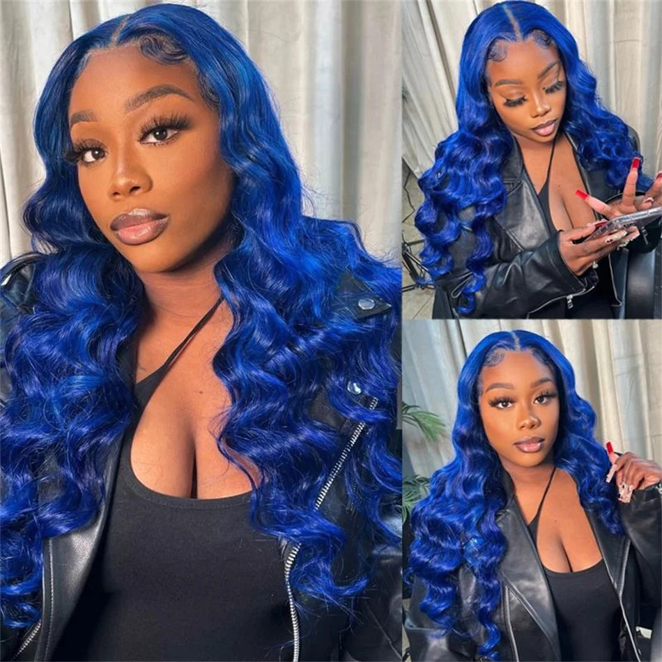 HD 13x6 Royal Blue Colored Lace Front Wig Body Wave 100% Human Hair Wigs Brazilian 30 Inch Glueless Lace Frontal Wig Pre Plucked