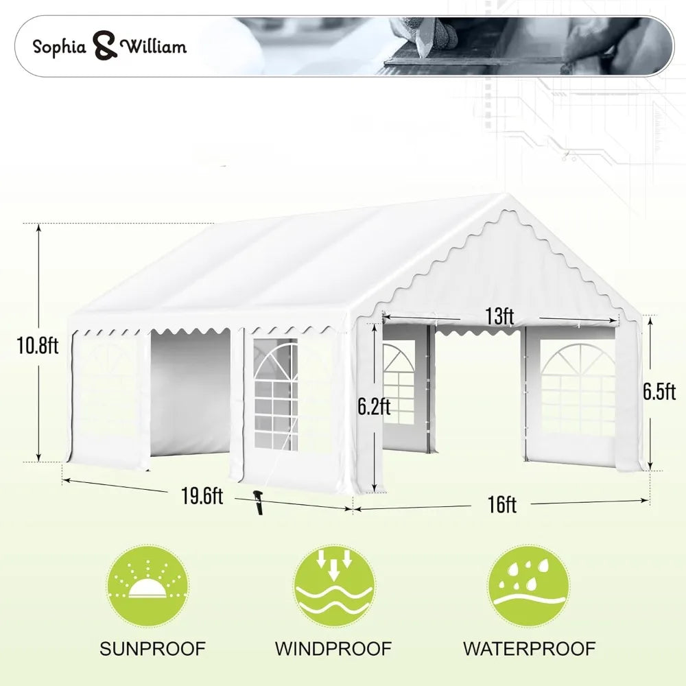 16x20 Feet Outdoor Heavy Duty Waterproof Party Canopy Tent White for Events and Weddings - Vibrant Variety Store