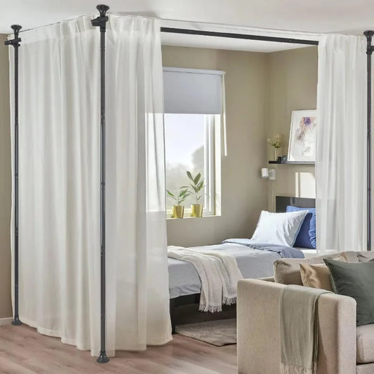 Room Divider, No Drilling Curtain Rods Hanging Wall Divider for Room Separation, 120” Tall 114” Wide Adjustable Floor - Vibrant Variety Store