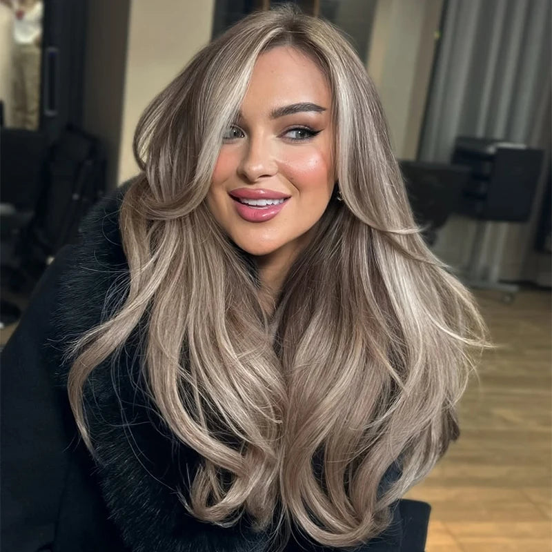 30 36 Inch Highlight Wig Human Hair Pre Plucked 13x6 Transparent Lace Front Wig Ash Blonde Highlight Colored Human Hair Wigs