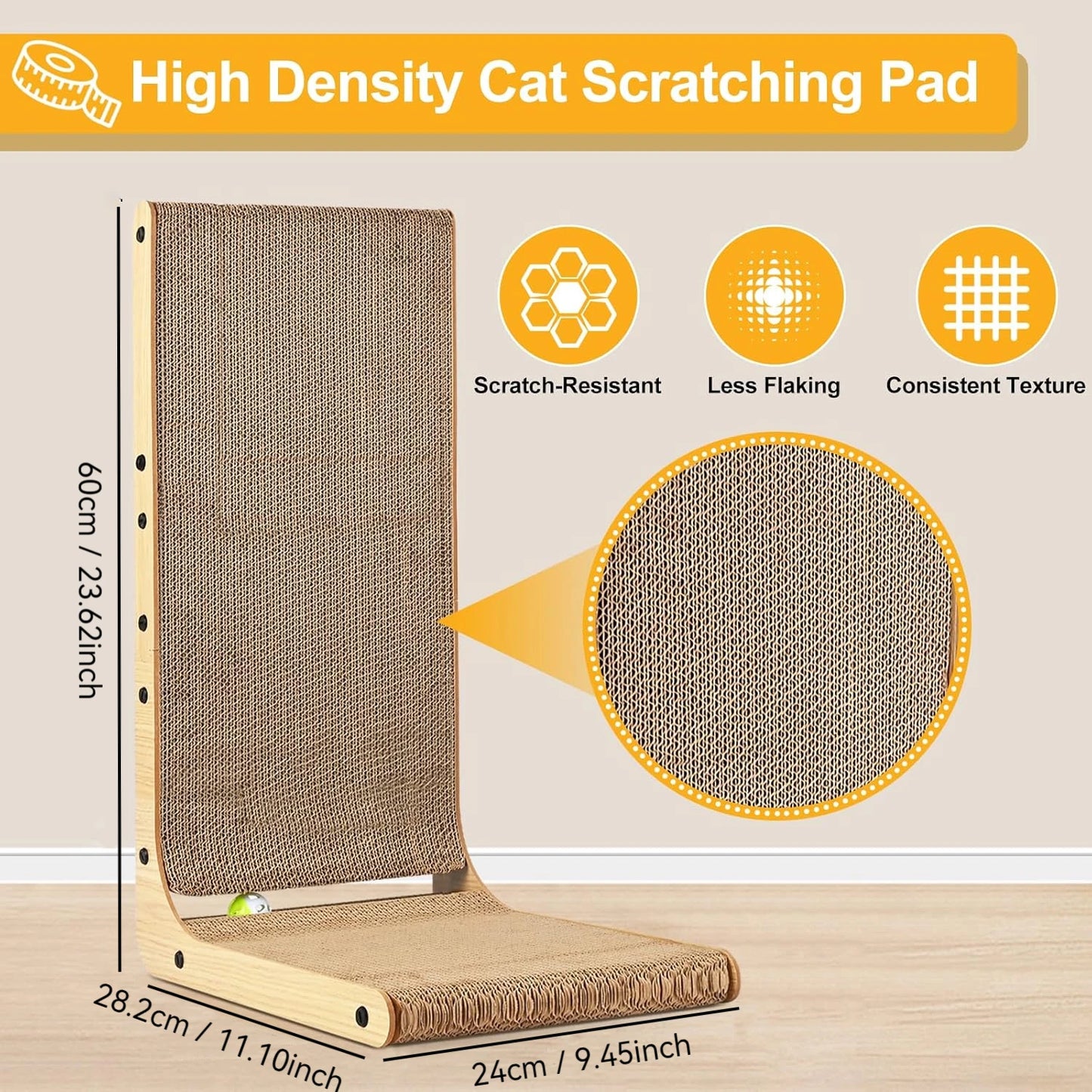 Large L-Shaped Cat Scratching Board with Ball Toy Cardboard Vertical Scratching Post Indoor Cat Toy - Vibrant Variety Store