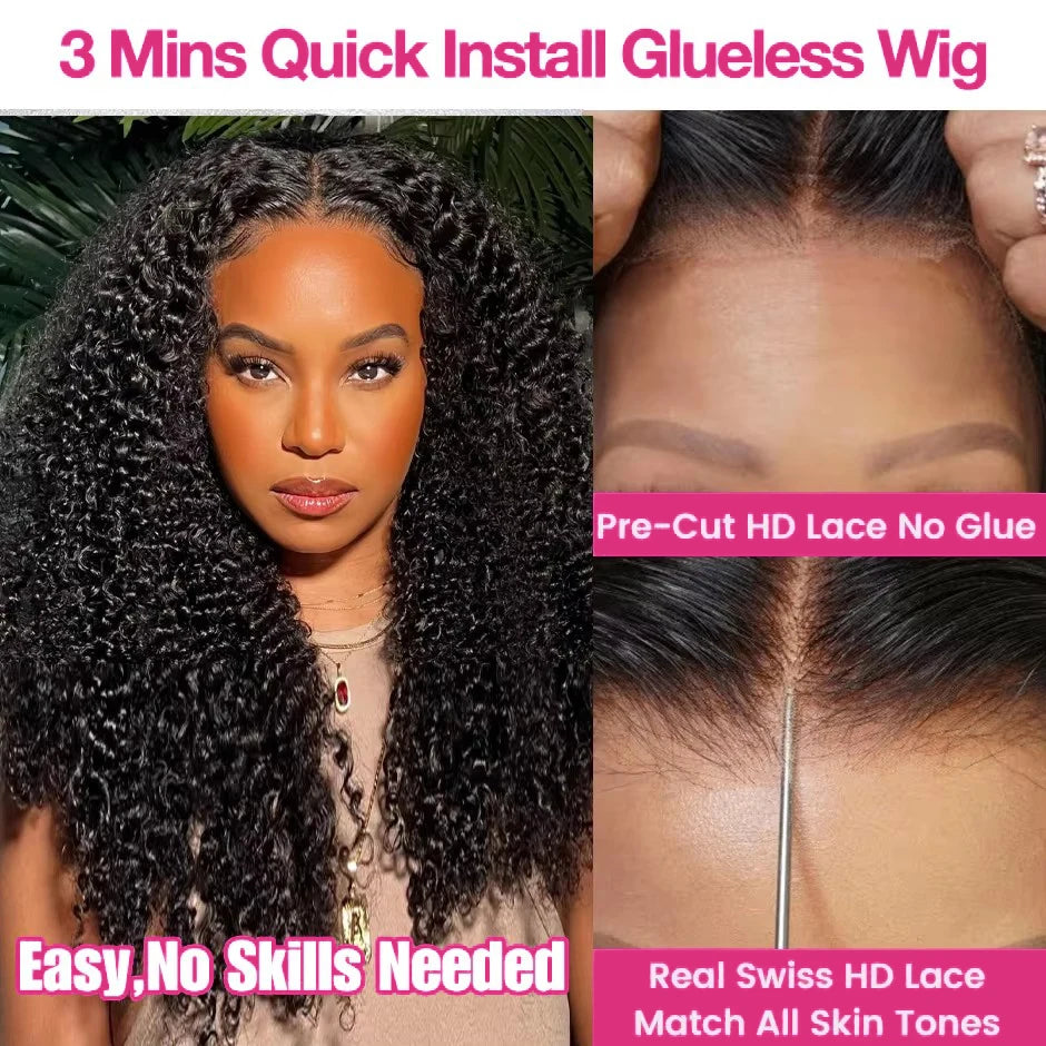 Kinky Curly Wigs 13x6 HD Lace Frontal Wig Glueless Human Hair 4C Afro Curly Lace Front Human Hair Wigs 7x5 HD Lace Closure Wigs - Vibrant Variety Store