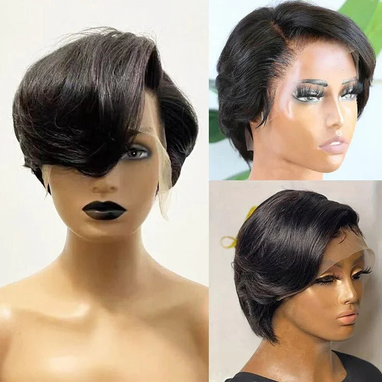 Pixie Cut Wig Human Hair 13x4 Lace Front Wigs Short Pixie Cut  Human Hair Wigs Pre Plucked Short Straight Bob Wigs Natural Black