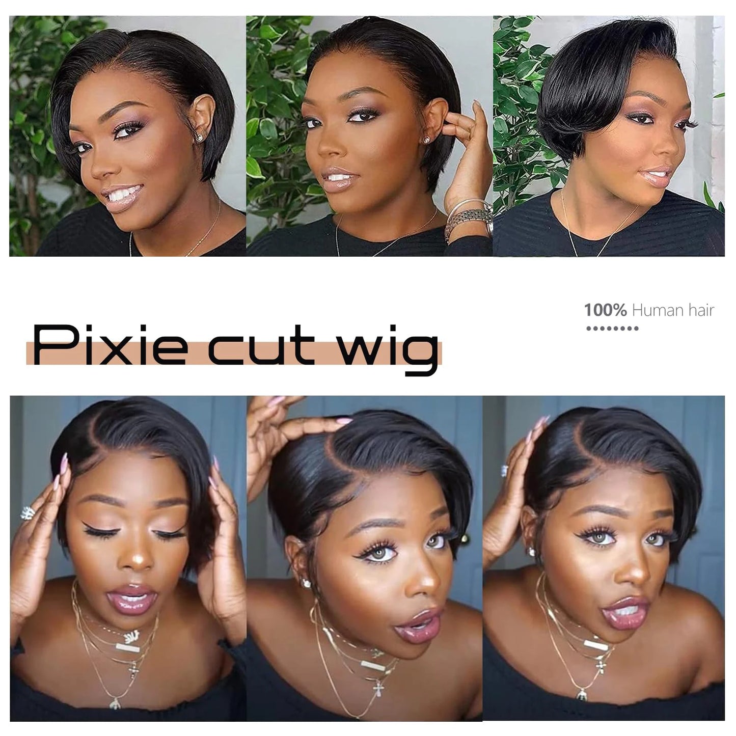 Pixie Cut Wig Human Hair 13x4 Lace Front Wigs Short Pixie Cut  Human Hair Wigs Pre Plucked Short Straight Bob Wigs Natural Black