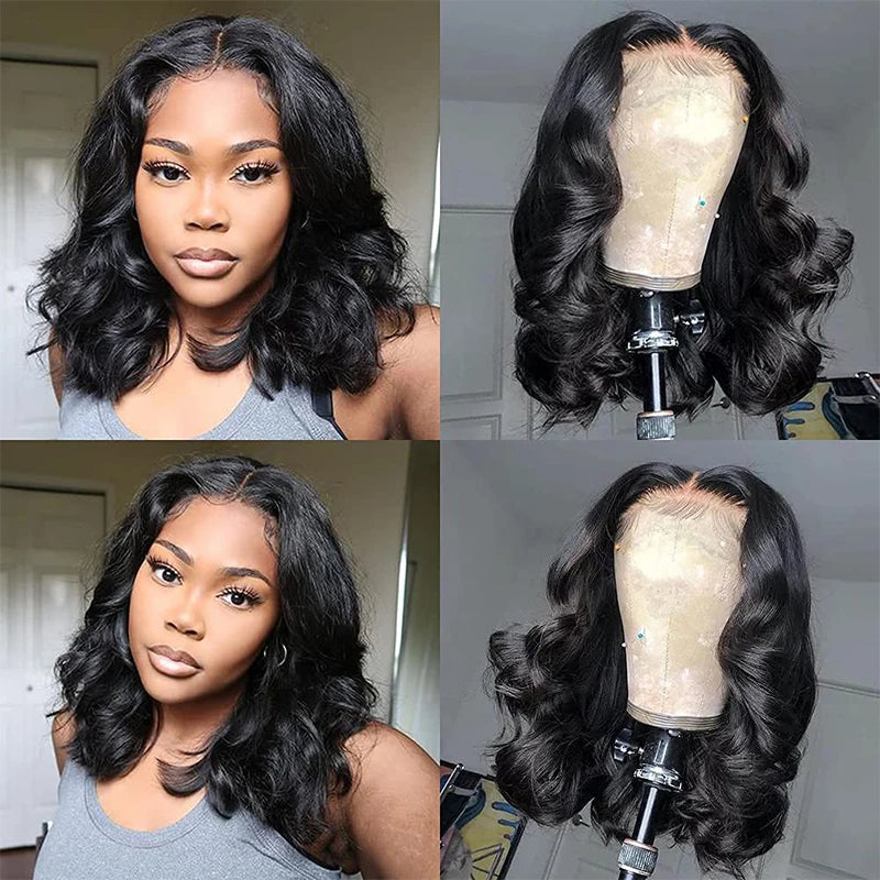 Body Wave Short Bob Wig 200 Density 13x4 Lace Front Human Hair Wig 16 Inch 100% Brazilian Remy Hair Pre Plucked With Baby Hair