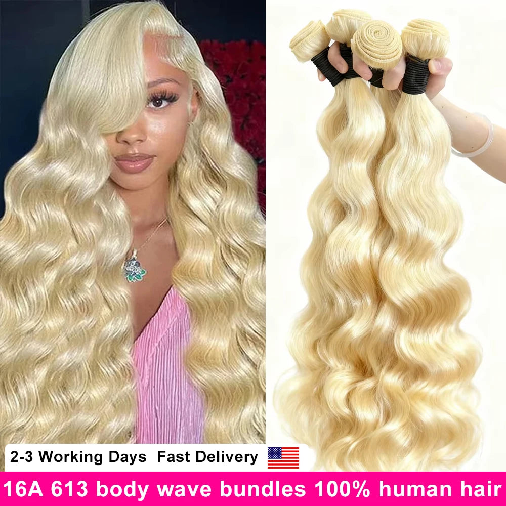16A Blonde 613 Body Wave Human Hair Bundles 100% Unprocessed Brazilian Remy Hair 30 40 Inch raw hair bundles Weave Extension - Vibrant Variety Store