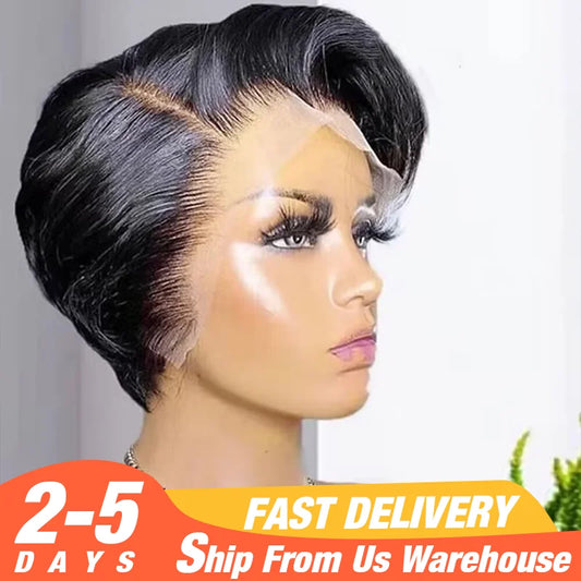 Pixie Cut Wig Human Hair 13x4 Lace Front Wigs Short Pixie Cut  Human Hair Wigs Pre Plucked Short Straight Bob Wigs Natural Black