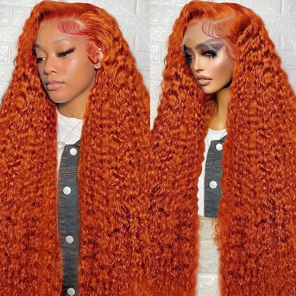 Mossily Orange Ginger Lace Front Wig Human Hair 40 Inch Curly Lace Front Human Hair Wig Deep Wave 13X4 13X6 Hd Lace Frontal Wigs