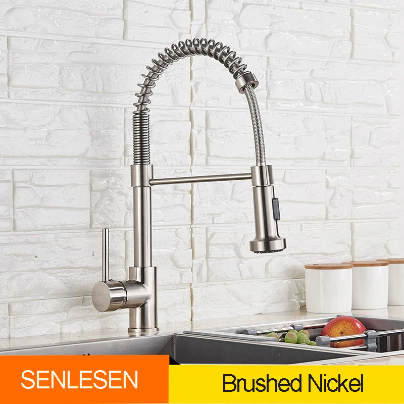 Senlesen Golden Kitchen Spring Faucet Brass Deck Mount 360 Degree Rotate Stream and Sprayer Nozzle Hot and Cold Mixer Vanity Sink Tap - Vibrant Variety Store