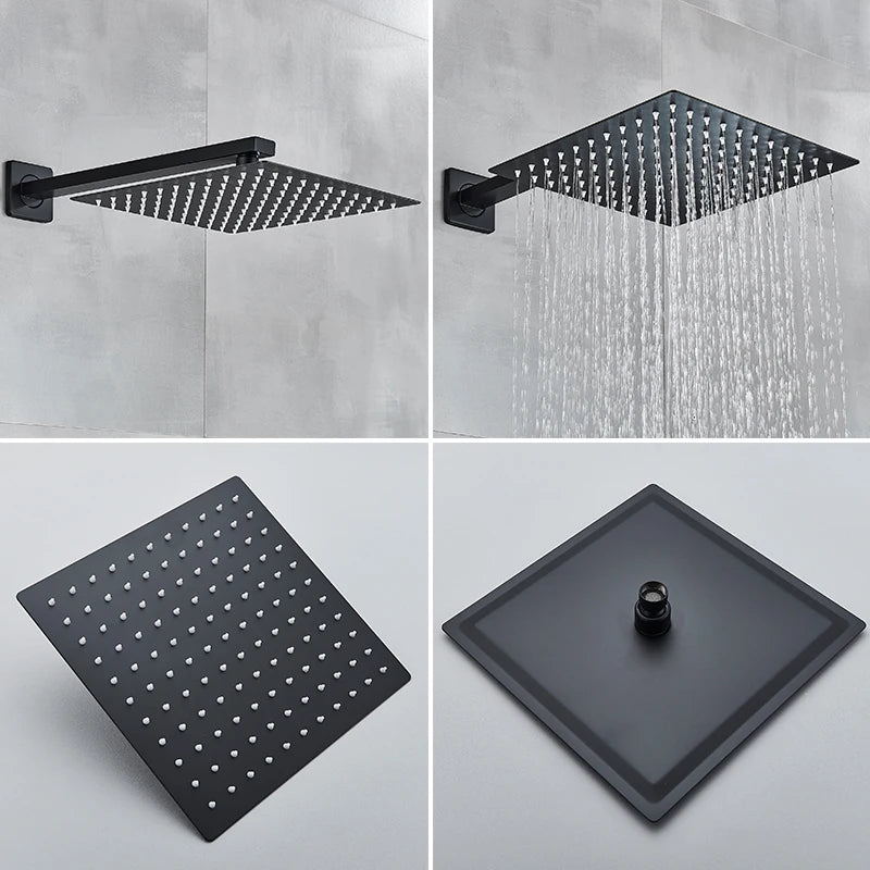 Black Shower Faucets System Bathroom Wall Mounted Rainfall Shower Kit Concealed Embedded Box Hot Cold Water Mixer Tap SUS304 - Vibrant Variety Store