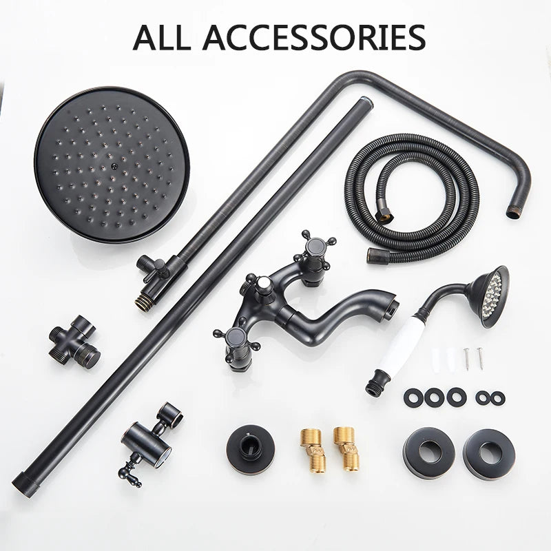 Black Bronze Bathroom Shower Faucet Set Wall Mount Dual Handle with Handshower Brass Bathroom Shower Hot Cold Water  Mixer Tap - Vibrant Variety Store