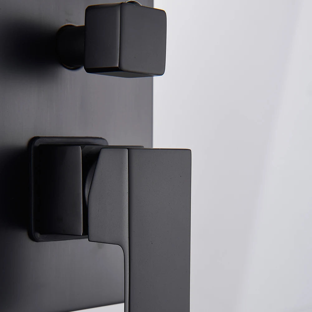 Black Shower Faucets System Bathroom Wall Mounted Rainfall Shower Kit Concealed Embedded Box Hot Cold Water Mixer Tap SUS304 - Vibrant Variety Store