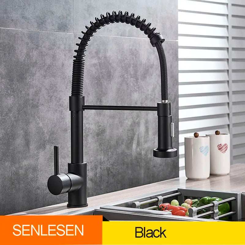 Senlesen Golden Kitchen Spring Faucet Brass Deck Mount 360 Degree Rotate Stream and Sprayer Nozzle Hot and Cold Mixer Vanity Sink Tap - Vibrant Variety Store