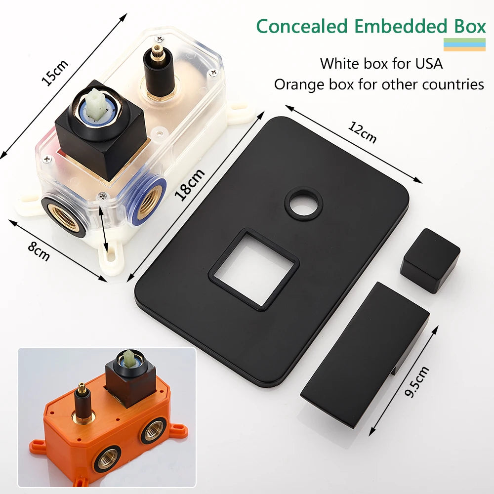 Black Shower Faucets System Bathroom Wall Mounted Rainfall Shower Kit Concealed Embedded Box Hot Cold Water Mixer Tap SUS304 - Vibrant Variety Store