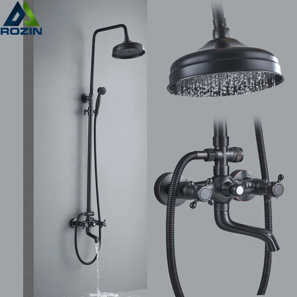 Black Bronze Bathroom Shower Faucet Set Wall Mount Dual Handle with Handshower Brass Bathroom Shower Hot Cold Water  Mixer Tap - Vibrant Variety Store