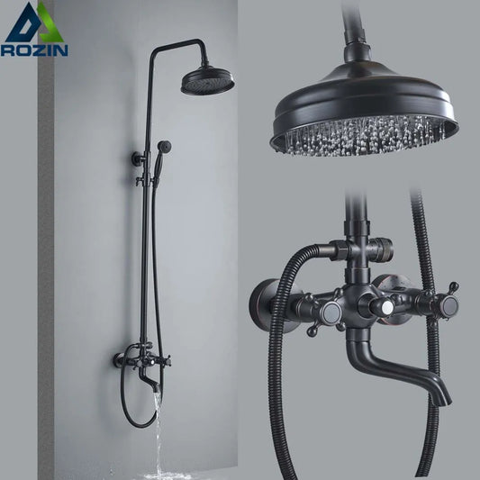 Black Bronze Bathroom Shower Faucet Set Wall Mount Dual Handle with Handshower Brass Bathroom Shower Hot Cold Water  Mixer Tap - Vibrant Variety Store