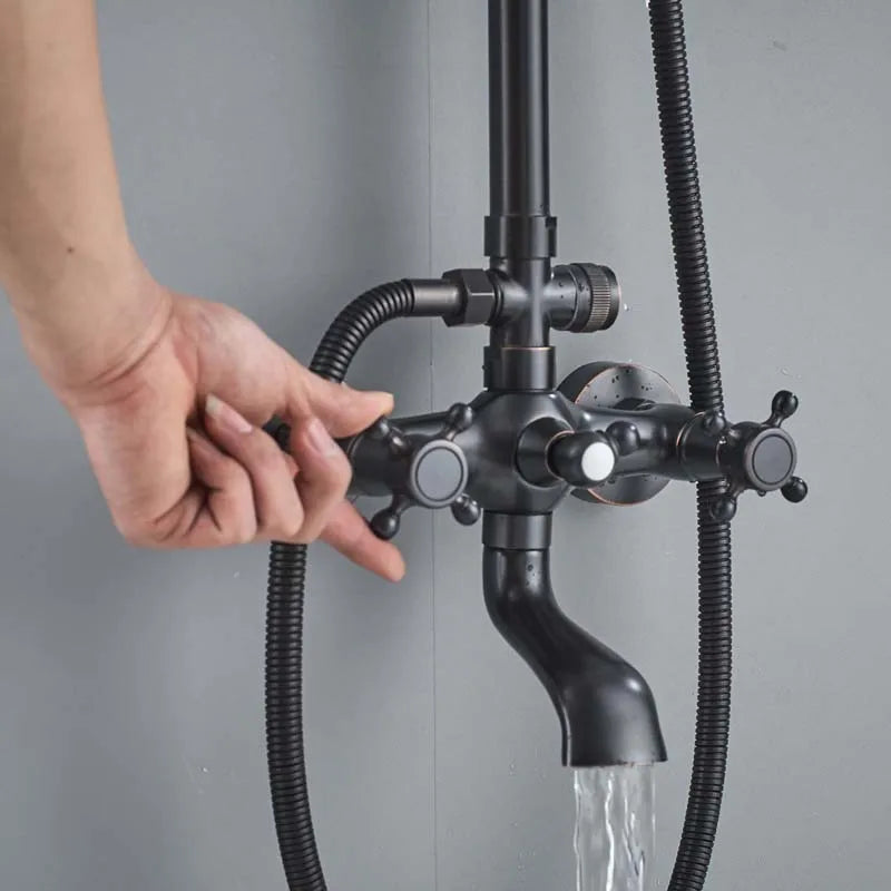 Black Bronze Bathroom Shower Faucet Set Wall Mount Dual Handle with Handshower Brass Bathroom Shower Hot Cold Water  Mixer Tap - Vibrant Variety Store