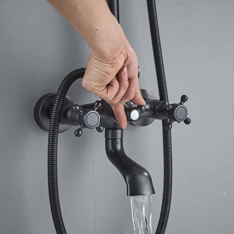 Black Bronze Bathroom Shower Faucet Set Wall Mount Dual Handle with Handshower Brass Bathroom Shower Hot Cold Water  Mixer Tap - Vibrant Variety Store